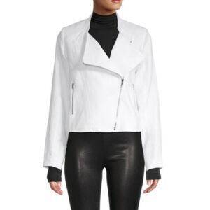 CENTRAL PARK WEST NEW YORK 100% Linen White Motorcycle Jacket, Sz XS